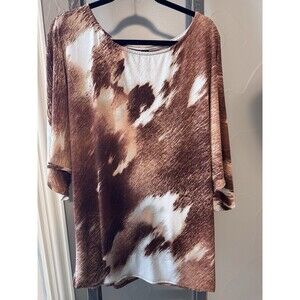 L & B Lucky and Blessed women’s cowhide print pullover Dolman Sleeve Tunic XL
